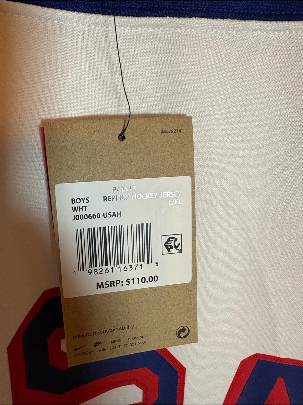 Nike Youth Team USA Hockey 2026 Winter Olympic Milan Jersey White Away Size L/XL